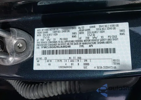 2022 Ford Escape Se из США, поврежденный, VIN 1FMCU9G62NUA98248